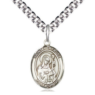 Pewter Saint Gertrude of Nivelles Medal Religious Jewelry Engraved Catholic Saint Jewelry
