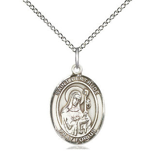 Sterling Silver Saint Gertrude of Nivelles Medal Religious Jewelry Engraved Catholic Saint Jewelry