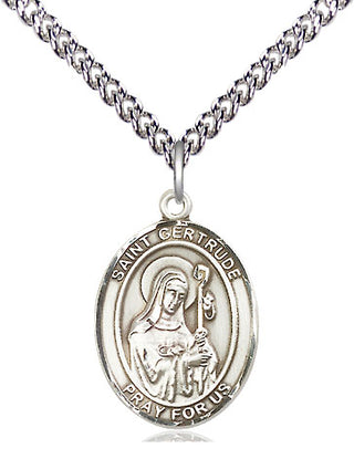 Sterling Silver Saint Gertrude of Nivelles Medal Religious Jewelry Engraved Catholic Saint Jewelry
