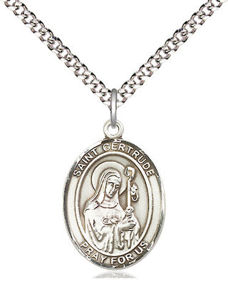 Sterling Silver Saint Gertrude of Nivelles Medal Religious Jewelry Engraved Catholic Saint Jewelry