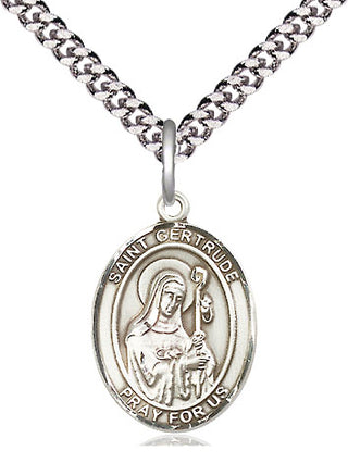 Sterling Silver Saint Gertrude of Nivelles Medal Religious Jewelry Engraved Catholic Saint Jewelry