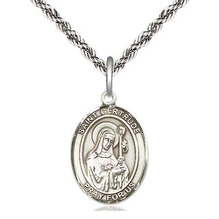 Sterling Silver Saint Gertrude of Nivelles Medal Religious Jewelry Engraved Catholic Saint Jewelry