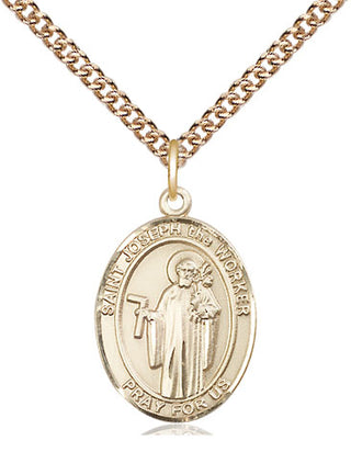14kt Gold Saint Joseph the Worker Medal Engraved Catholic Saint Jewelry