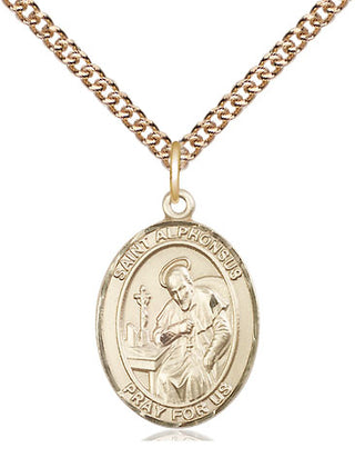 14kt Gold Saint Alphonsus Medal Engraved Catholic Saint Jewelry