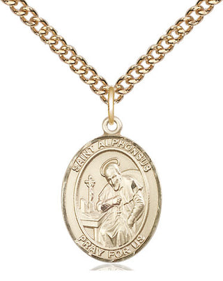 14kt Gold Saint Alphonsus Medal Engraved Catholic Saint Jewelry