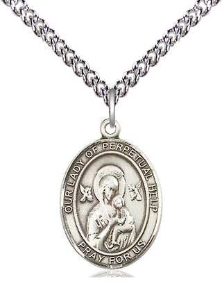 Sterling Silver Our Lady of Perpetual Help Medal Religious Jewelry Engraved Catholic Saint Jewelry