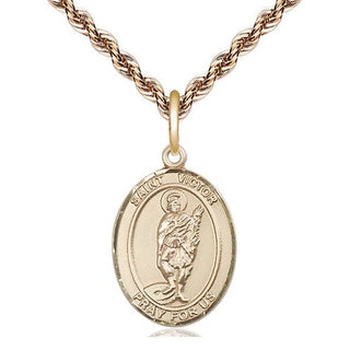 14kt Gold Saint Victor of Marseilles Medal Engraved Catholic Saint Jewelry