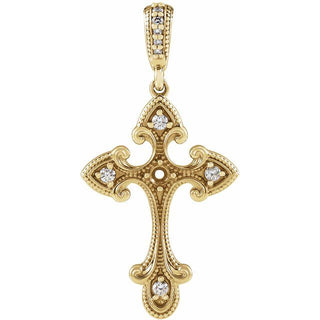 14K Yellow .06 CTW Natural Diamond Semi-Set Vintage-Inspired Cross Pendant