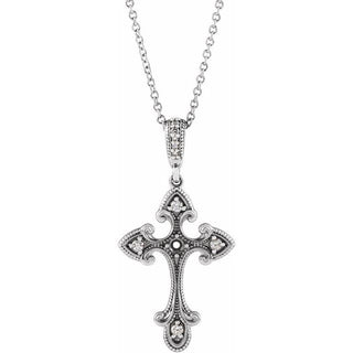 Platinum .06 CTW Natural Diamond Semi-Set Vintage-Inspired Cross 16-18" Necklace