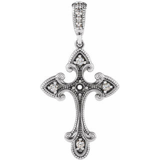 14K White .06 CTW Natural Diamond Semi-Set Vintage-Inspired Cross Pendant