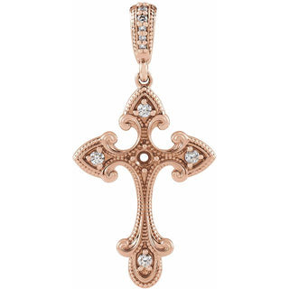 14K Rose .06 CTW Natural Diamond Semi-Set Vintage-Inspired Cross Pendant