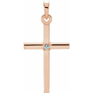 14K Rose Natural Blue Zircon Cross Pendant