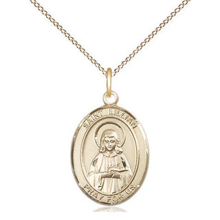14kt Gold Saint Lillian Medal Engraved Catholic Saint Jewelry