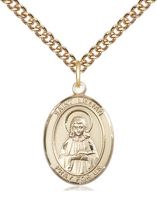 14kt Gold Saint Lillian Medal Engraved Catholic Saint Jewelry