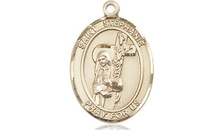 14kt Gold Saint Stephanie Medal Engraved Catholic Saint Jewelry