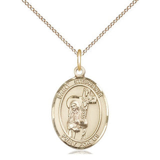 14kt Gold Saint Stephanie Medal Engraved Catholic Saint Jewelry