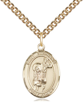 14kt Gold Saint Stephanie Medal Engraved Catholic Saint Jewelry