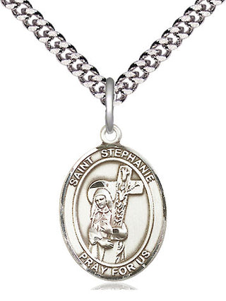 Pewter Saint Stephanie Medal Religious Jewelry Engraved Catholic Saint Jewelry