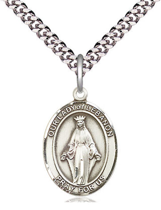 Pewter Our Lady of Lebanon Medal Religious Jewelry Engraved Catholic Saint Jewelry