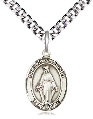 Pewter Our Lady of Lebanon Medal Religious Jewelry Engraved Catholic Saint Jewelry