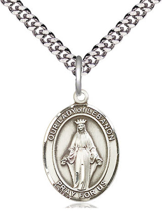 Pewter Our Lady of Lebanon Medal Religious Jewelry Engraved Catholic Saint Jewelry