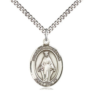 Sterling Silver Our Lady of Lebanon Medal Religious Jewelry Engraved Catholic Saint Jewelry