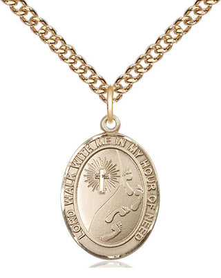 14kt Gold Footprints Cross Medal Engraved Catholic Saint Jewelry