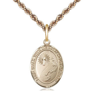 14kt Gold Footprints Cross Medal Engraved Catholic Saint Jewelry