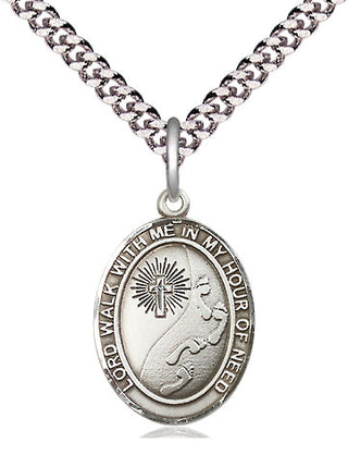 Pewter Footprints Cross Medal Religious Jewelry Engraved Catholic Saint Jewelry