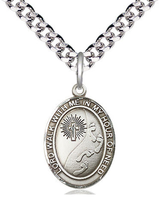 Pewter Footprints Cross Medal Religious Jewelry Engraved Catholic Saint Jewelry