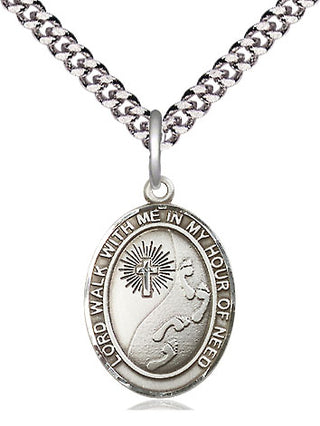 Pewter Footprints Cross Medal Religious Jewelry Engraved Catholic Saint Jewelry