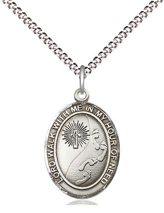 Pewter Footprints Cross Medal Religious Jewelry Engraved Catholic Saint Jewelry