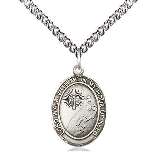 Sterling Silver Footprints Cross Medal Religious Jewelry Engraved Catholic Saint Jewelry