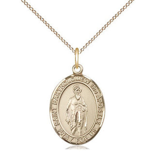 14kt Gold Saint Bartholomew the Apostle Medal Engraved Catholic Saint Jewelry