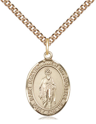 14kt Gold Saint Bartholomew the Apostle Medal Engraved Catholic Saint Jewelry