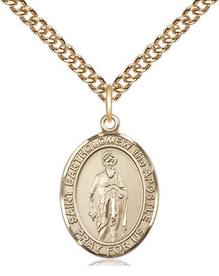 14kt Gold Saint Bartholomew the Apostle Medal Engraved Catholic Saint Jewelry