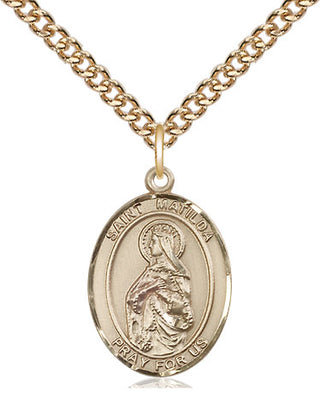 14kt Gold Saint Matilda Medal Engraved Catholic Saint Jewelry
