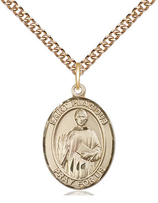 14kt Gold Saint Placidus Medal Engraved Catholic Saint Jewelry