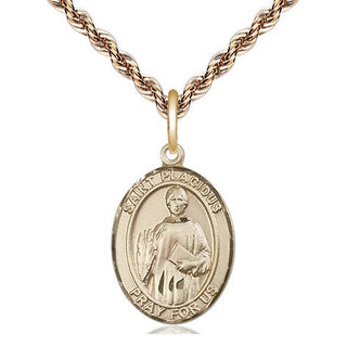 14kt Gold Saint Placidus Medal Engraved Catholic Saint Jewelry