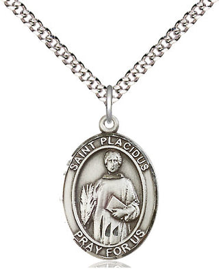 Sterling Silver Saint Placidus Medal Religious Jewelry Engraved Catholic Saint Jewelry
