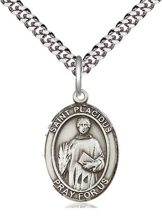 Sterling Silver Saint Placidus Medal Religious Jewelry Engraved Catholic Saint Jewelry