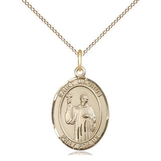 14kt Gold Saint Maurus Medal Engraved Catholic Saint Jewelry