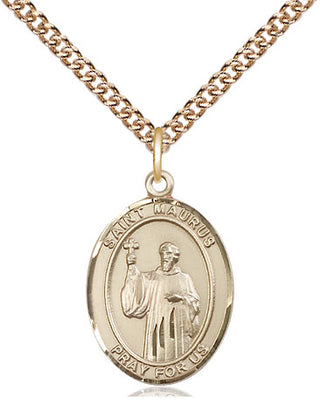 14kt Gold Saint Maurus Medal Engraved Catholic Saint Jewelry