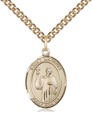 14kt Gold Saint Maurus Medal Engraved Catholic Saint Jewelry