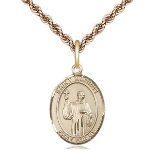 14kt Gold Saint Maurus Medal Engraved Catholic Saint Jewelry
