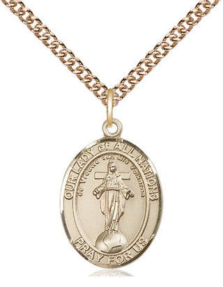 14kt Gold Our Lady of All Nations Medal Engraved Catholic Saint Jewelry
