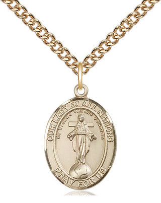 14kt Gold Our Lady of All Nations Medal Engraved Catholic Saint Jewelry