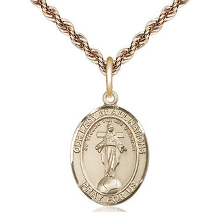 14kt Gold Our Lady of All Nations Medal Engraved Catholic Saint Jewelry
