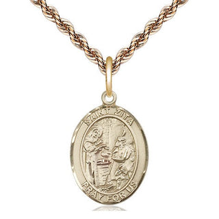 14kt Gold Saint Zita Medal Engraved Catholic Saint Jewelry