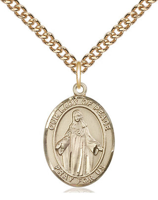 14kt Gold Filled Our Lady of Peace Medal Religious Jewelry Engraved Catholic Saint Jewelry